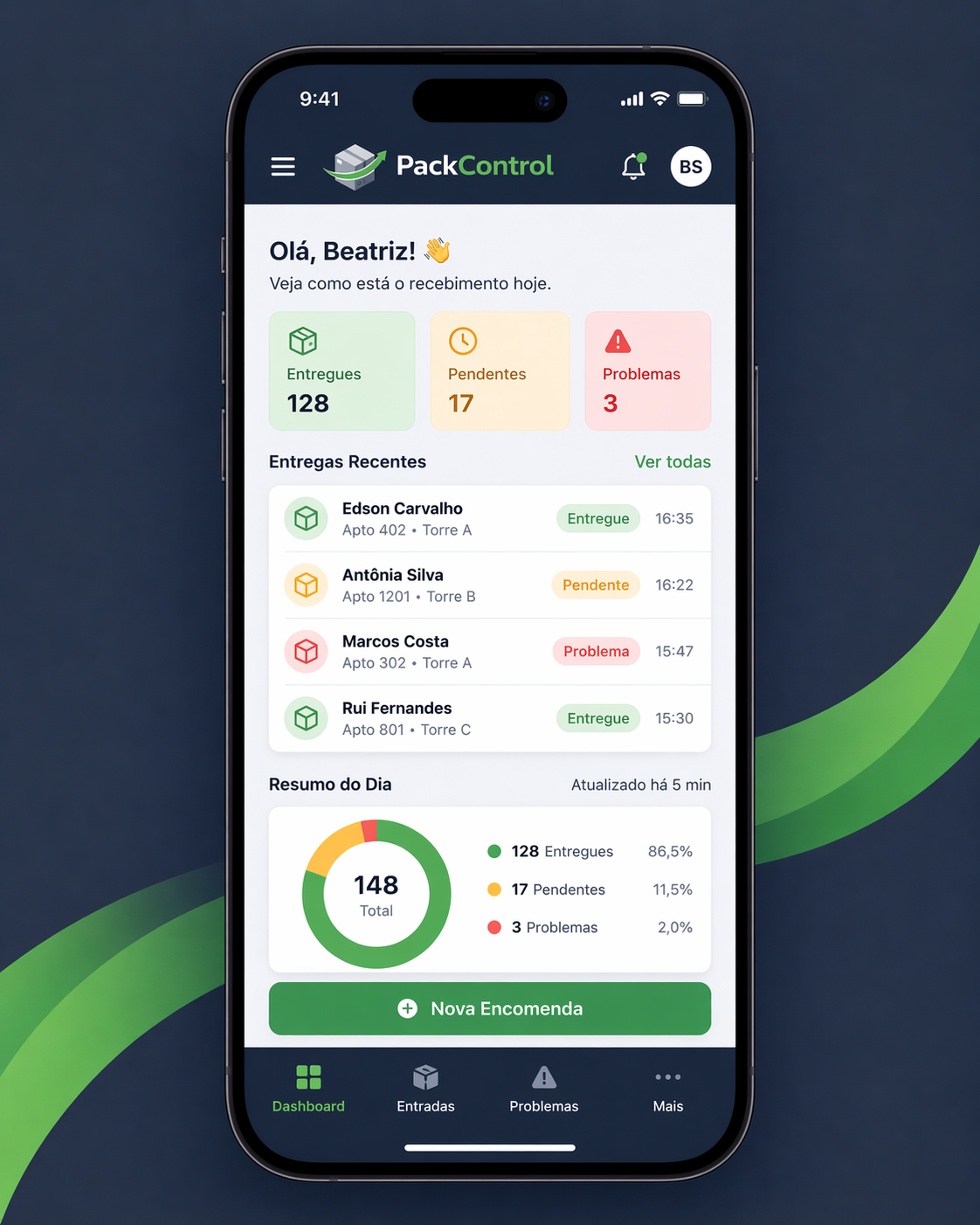 Mockup mobile do PackControl